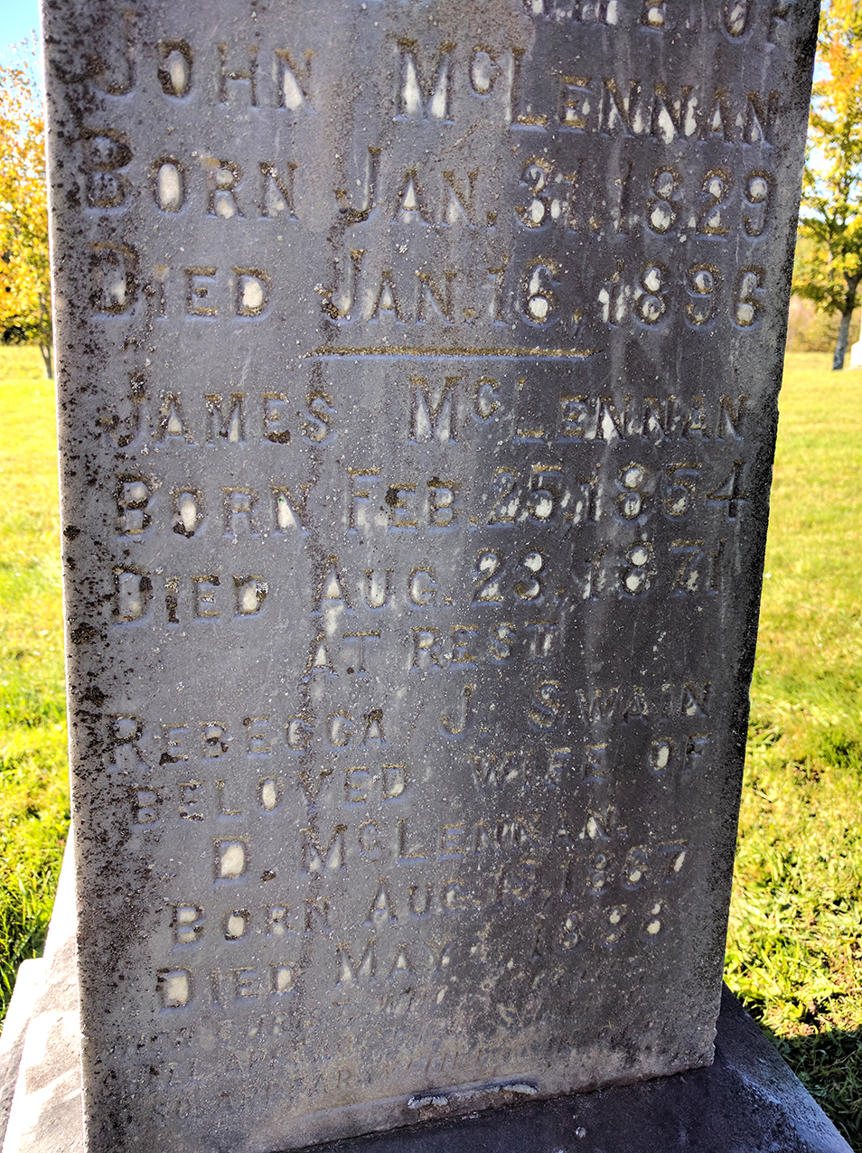 Photo of headstones/John McLennan 1817-1895 Middle River cem_